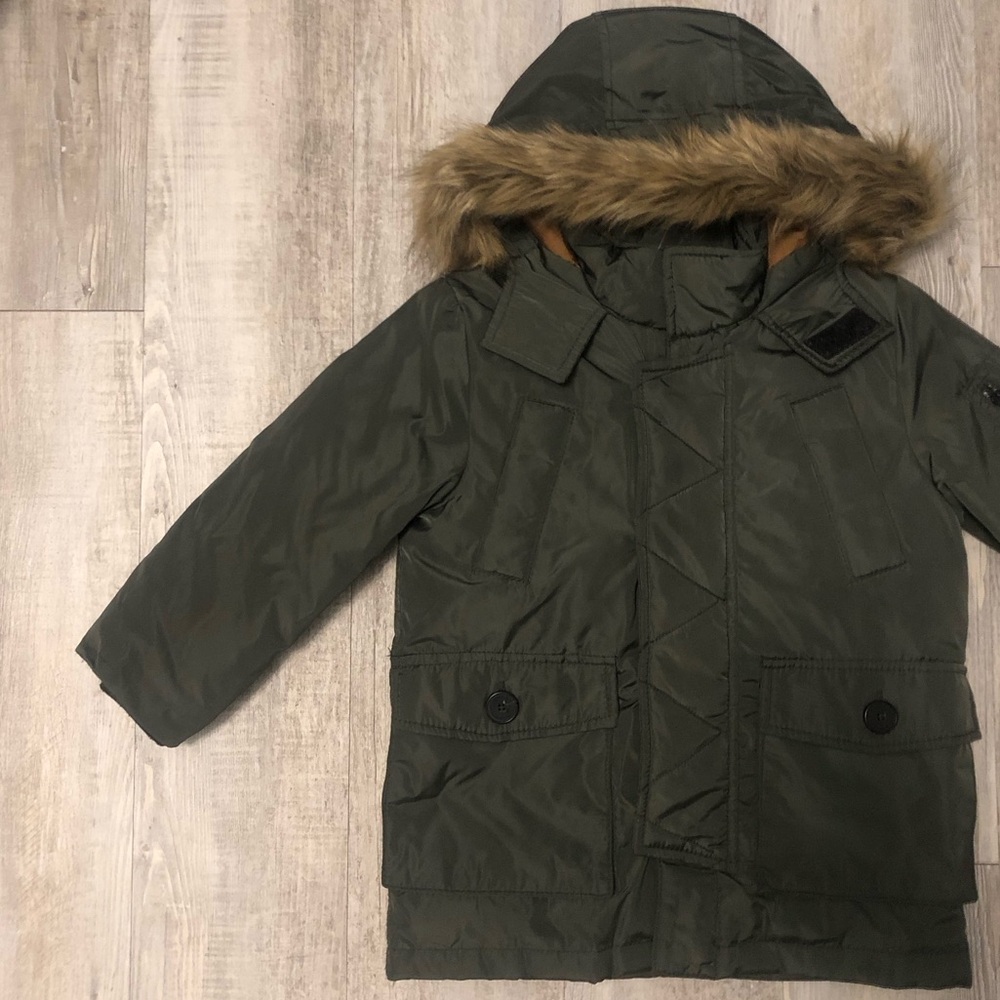 Zara Kids Hybrid Down Puffer Coat with Faux Fur Trim